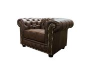 Poltrona Chesterfield de Couro - Marrom Bicolor - Mempra