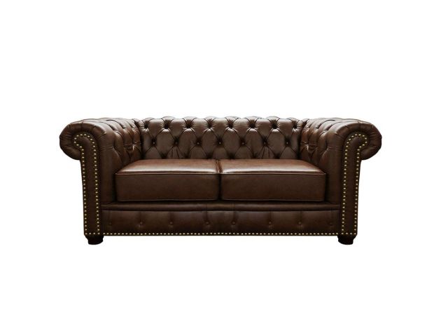 Sofá Chesterfield de Couro 2 Lugares - Marrom Bicolor - Mempra