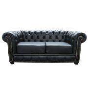 Sofá Chesterfield de Couro 2 Lugares - Preto Pigmentado - Mempra