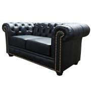 Sofá Chesterfield de Couro 2 Lugares - Preto Pigmentado - Mempra