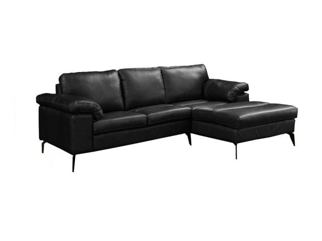 Sofá de Couro Asti 2 lugares com Chaise - Preto Pigmentado - Mempra