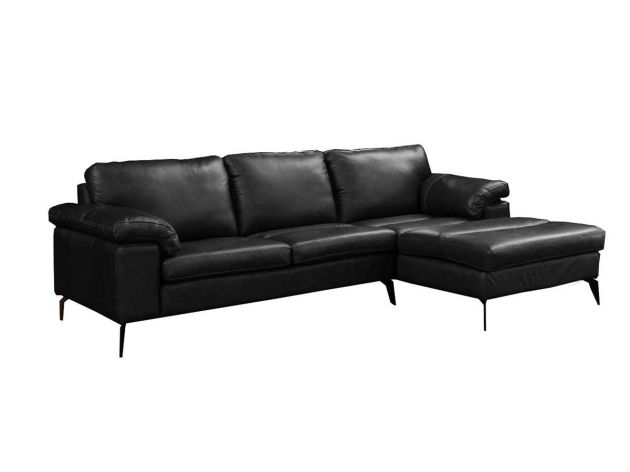 Sofá de Couro Asti 3 lugares com Chaise - Preto Pigmentado - Mempra